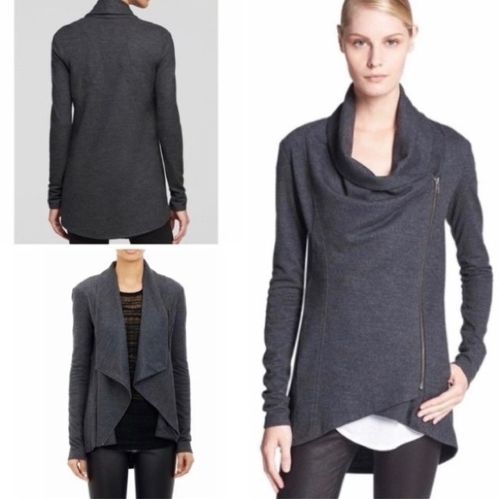 Helmut Lang Asymmetrical Sonar Wool Charcoal Gray Shawl Moto Jacket